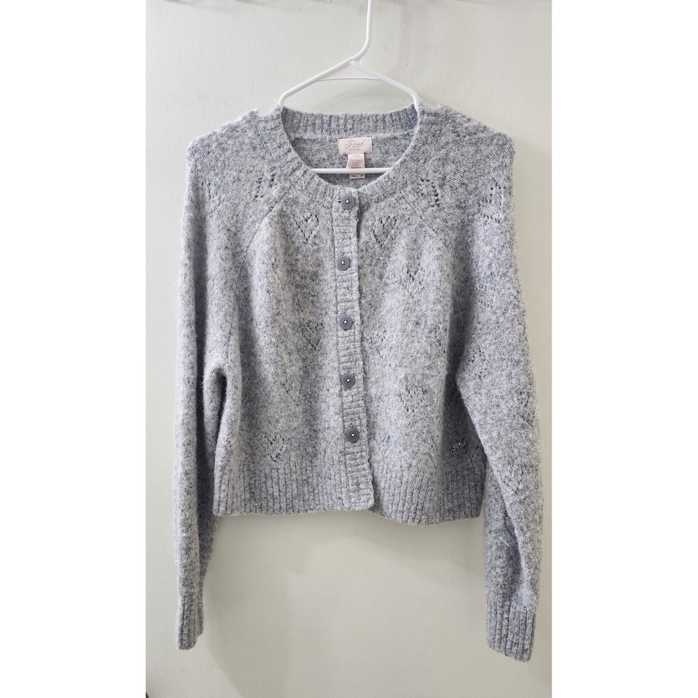 Victoria's Secret PINK Grey Heart Pointelle Wool Blend Cardigan Sweater Small